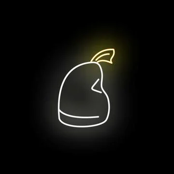 Neon pear fruit icon glowing on black background Stock Illustration