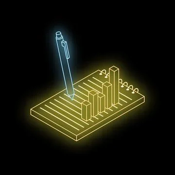 Neon pen drawing growing bar graph on notepad Stock Illustration