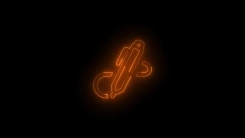 Neon pen workspace icon glowing black background animation 库存影片 289564261