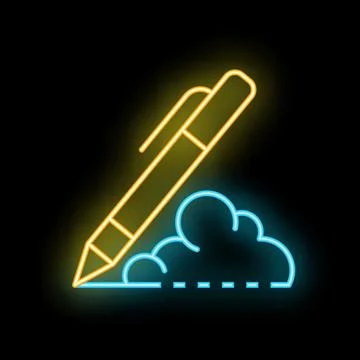Neon pen writing on a cloud computing symbol on black background Illustrazione stock