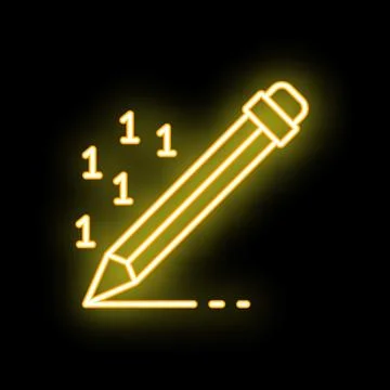 Neon pencil drawing binary code with light effect イラスト素材