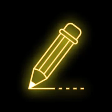 Neon pencil drawing a dashed line on black background 스톡 일러스트