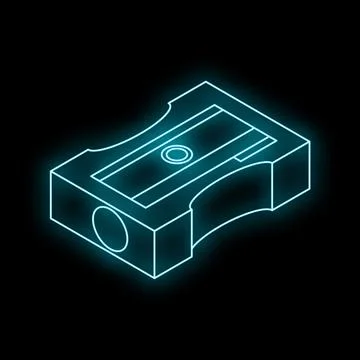 Neon pencil sharpener glowing on black background Stockillustratie