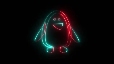 Neon penguin icon with glowing blue and red light lines Stock Footage 346746784