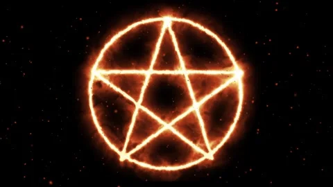 Neon Pentacle Effect or Inverted Pentagram in a Circle on a Black Background Stock Footage 246280715