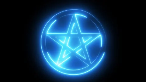 Neon Pentacle symbol in a circle Video stock 312816000