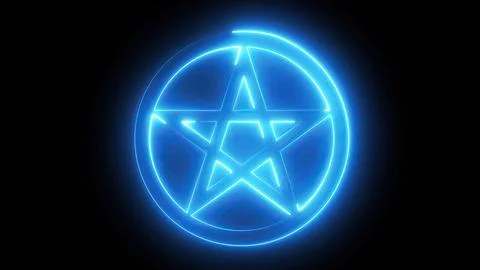 Neon Pentacle symbol in a circle Stock Illustration