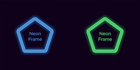 Neon pentagon frame in blue and green color Stock Illustration