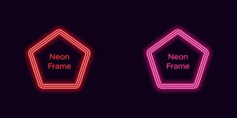Neon pentagon frame in red and pink color Stock Illustration