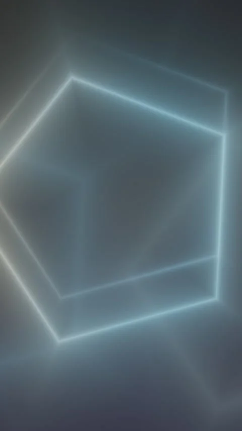 Neon pentagon rotates, casting luminous glow on dark abstract background Stock Footage 329303340