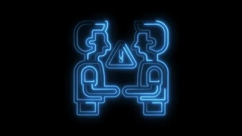 Neon people communicating conflict issue alert sign glowing symbol on dark Stock Footage 322971179