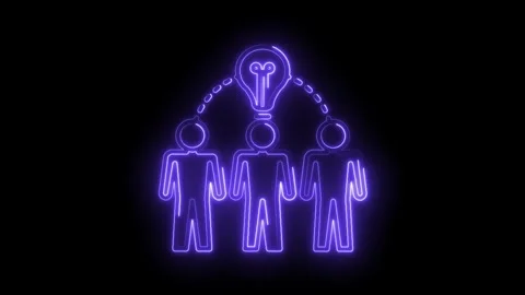 Neon people idea sharing lightbulb connection for teamwork innovation brain.. Stock Footage 315962201