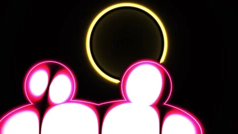 Neon people standing under solar eclipse. Stock Footage 337486724