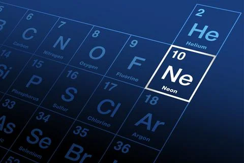 Neon on periodic table of the elements, with element symbol Ne Stock Illustration