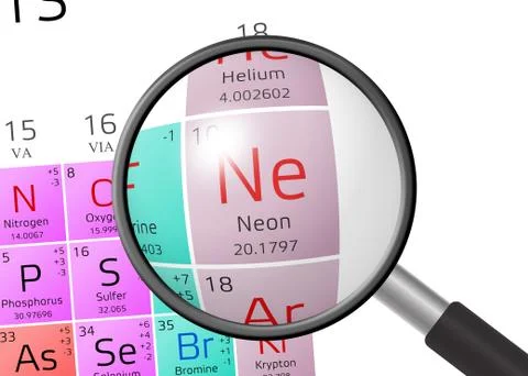 Neon from Periodic Table of the Elements with magnifying glass イラスト素材