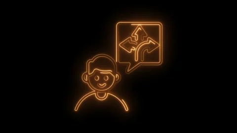 Neon person with choice direction arrow symbols on speech bubble against bl.. Stock Footage 345985297
