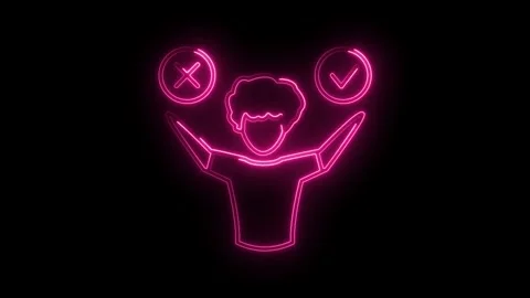 Neon person choosing between correct and incorrect options glowing with bri.. Stock Footage 312331646