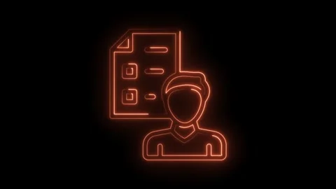 Neon person completing a form or document on black background business process Stock Footage 322963287