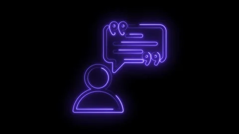 Neon person speaking giving feedback or review with quote bubble on black Stock Footage 330777811