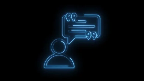 Neon person talking in speech bubble with quote marks against black background Stock Footage 330777812