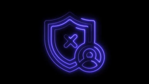 Neon personal data breach illustration with shield cross mark and user icon on Stock Footage 322973702