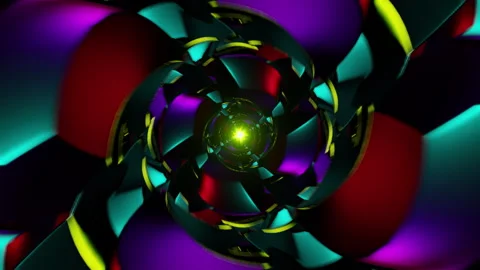 Neon petal vortex VJ loop with rotating green and magenta shards Stock Footage 335035414