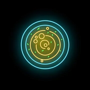 Neon petri dish with glowing bacteria cells science Stock Illustration