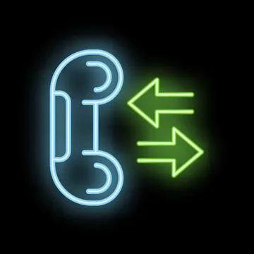 Neon phone handset icon exchanging data with double arrow symbol Stock Illustration
