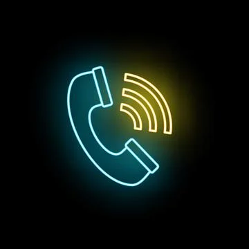 Neon phone handset ringing for communication and connection Stock Illustration