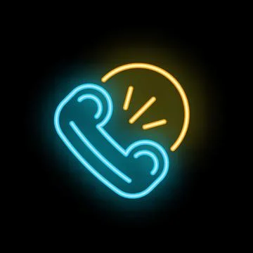 Neon phone icon glowing on dark background Stock Illustration