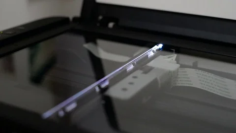 Neon photo scanner lamp moves from top to bottom Stock Footage