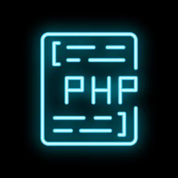 Neon php file icon glowing on dark background Stock Illustration