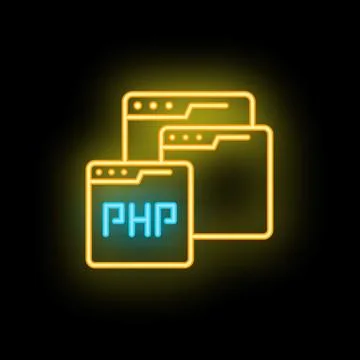 Neon php programming language file highlighting web development concept Stock Illustration