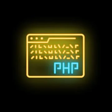 Neon php programming language file format icon showing web development Stock Illustration