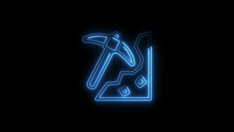 Neon pickaxe mining animation glowing blue outline on black background for 스톡 동영상 322968764