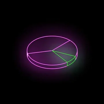 Neon pie chart glowing on a dark background representing market share Illustrazione stock