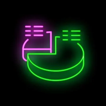 Neon pie chart icon glowing on dark background Stock Illustration
