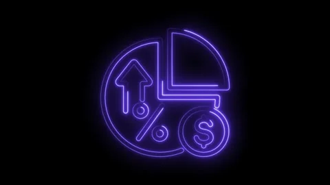 Neon pie chart showing financial growth with dollar sign on black background Stock Footage 346004652