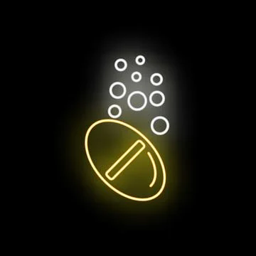 Neon pill dissolving icon with effervescent bubbles Stockillustratie