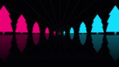 Neon pine tree animation with moving reflection loop Stock Footage 345729840