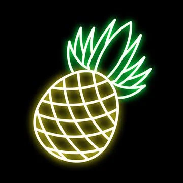 Neon pineapple fruit sign glowing on dark background Stock Illustration