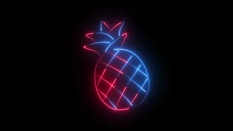 Neon pineapple sign with glowing red and blue light Stock Footage 344809794
