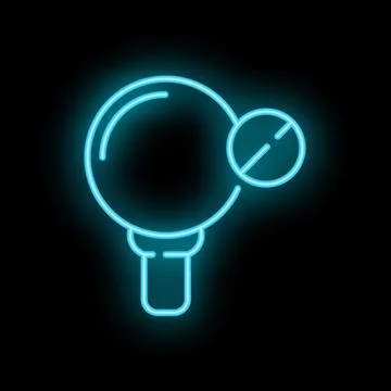 Neon ping pong paddle and ball glowing on black background Stock Illustration