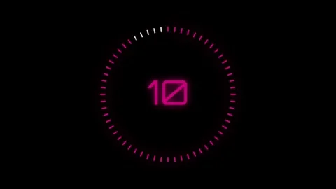 Neon Pink 10 Second Countdown Timer on Black Background Stock Footage 332413807