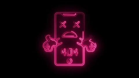 Neon pink 404 error animation of mobile phone character on black background Stock Footage 315963397