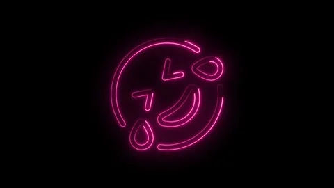 Neon pink abstract smiley face with tears glowing animation on black backgrou Stock Footage 314543655