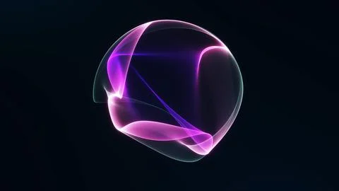 Neon pink abstract VJ sphere with flowing ribbons and bright glow, futurist.. Stock Illustration