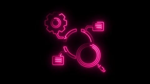 Neon pink analytics and optimization process on black background Video stock 308287017