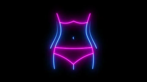 Neon Pink and Blue Bikini Silhouette on Black Background Stock Footage 305237281