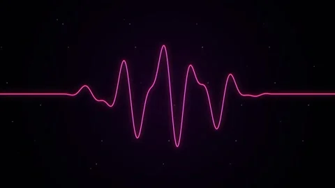 Neon pink audio waveform pulse on dark background, pulsing sound frequency .. Stock Footage 345841541